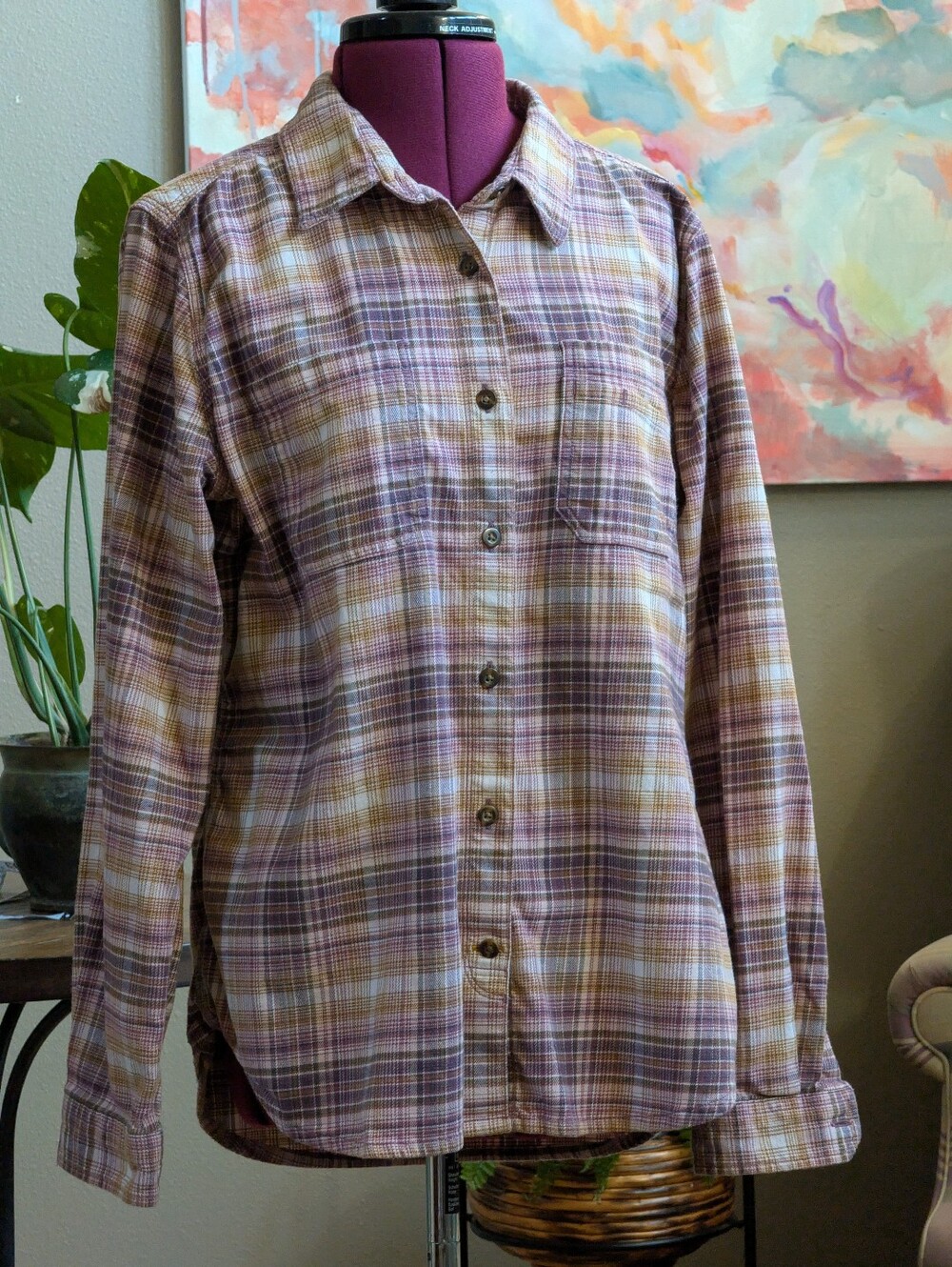 Carhartt - Women's Large Soft Plaid Flannel Button-Down Shirt - Purple